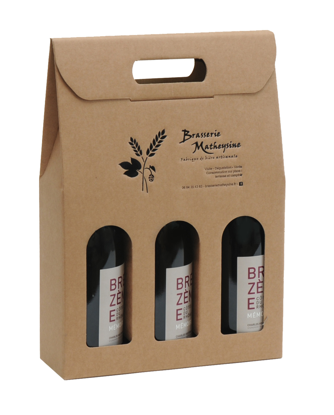 Carton 3 bouteilles vin 75cl - Carton bouteilles avec LOGO - Ecobag